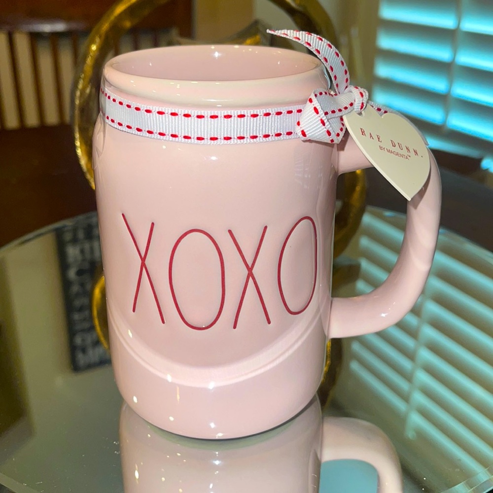 NWT- RAE DUNN Valentines Day "XOXO" Pink Mason Jar Mug By Magenta